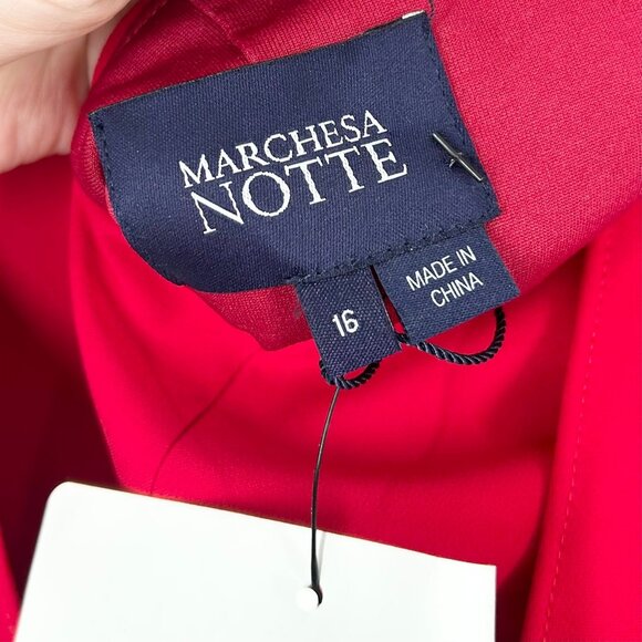 NWT Marchesa Notte Red One-Shoulder Embellished Stretch Crepe Gown - Picture 10 of 16